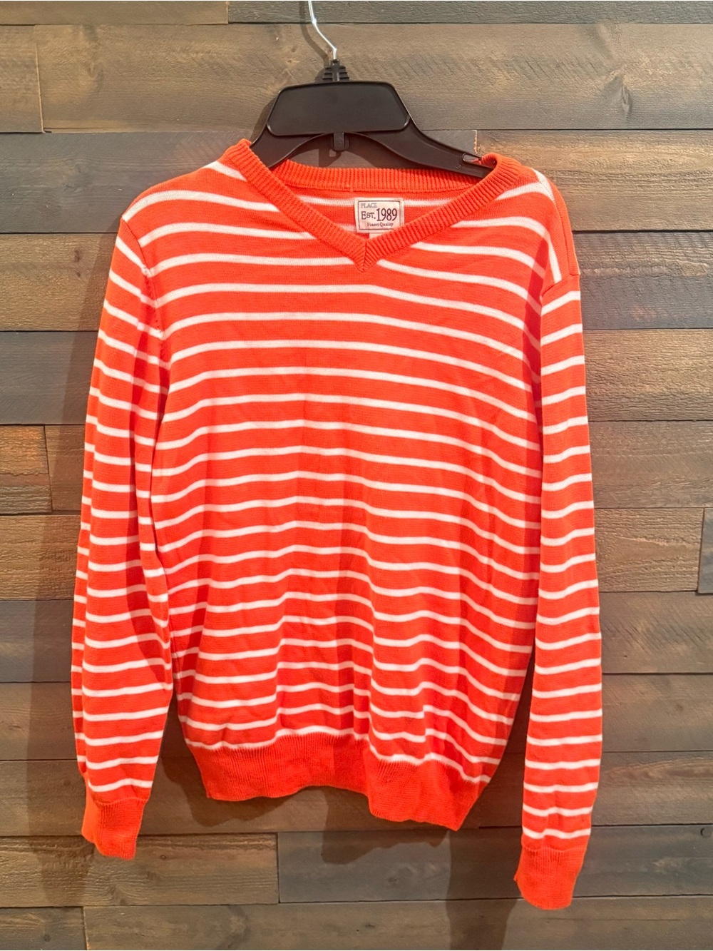 The Children's Place Orange & White Striped V-Neck Sweater